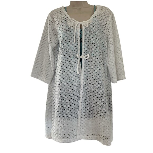 ANNE COLE White 2 Tie Front Tunic Length Beach Swim Cover Up Size XXXL Vacation - Picture 4 of 12